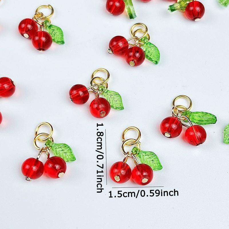 WTEMPO Charming Red Cherry Shaped Design Keychain Accessories Cute Keychian Pendants with Loops Creative DIY Keychain Handcrafts Making Supplies