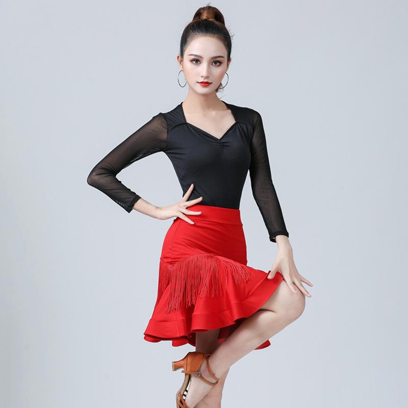 Latin Dance Women's Short Skirt Senba Belly Modern Dance V-shaped Tassels Fishbone Skirt