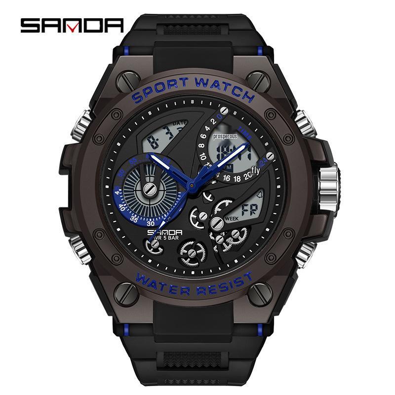 Sanda Men s 3D Dual Display Sports Watch with Night Light and Multi-function Features
