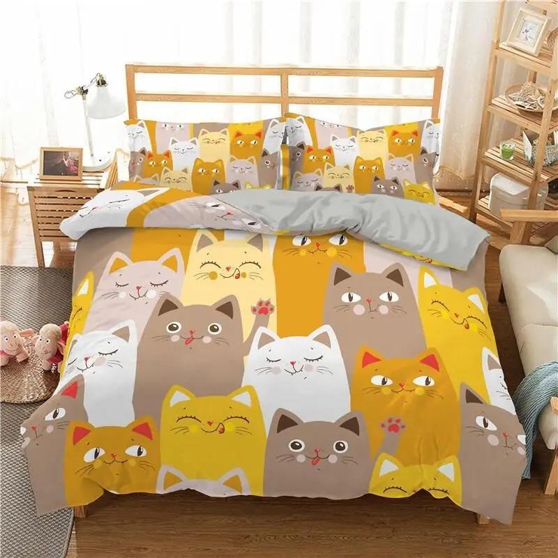 Cat Duvet Cover Cute Kitten Pet Bedding Set Full Queen For Boys Girls Lovely Funny Cats Animal Comforter Cover With 2 Pillowcase