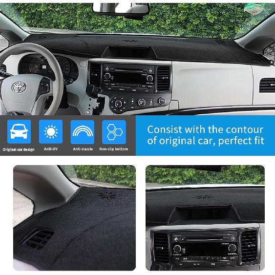Dashboard Cover Fit For Toyota Sienna 2011 2012 2013 2014 Dash Cover Mat(Premium Carpet,Black)