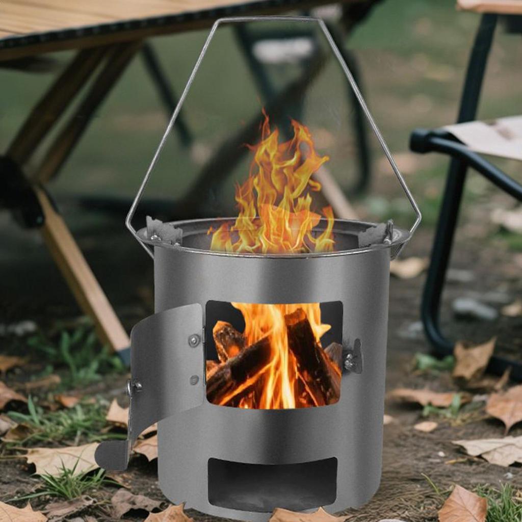 Multi Functional Thickened Firewood Stove with Handle for Outdoor Barbecue Home Cooking Tea Brewing Heating Camping Furnace