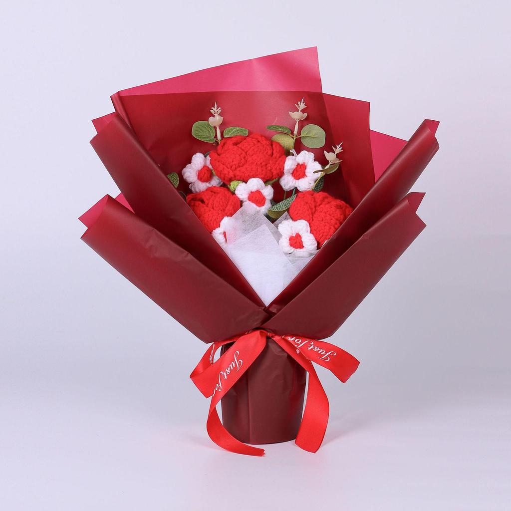 Hand-Knitted Rose Yarn Bouquet - Perfect Birthday or Festival Gift for Friends and Teachers