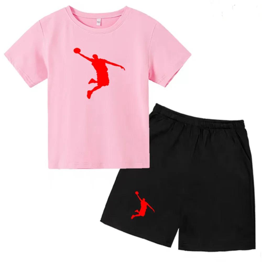 Kinderbekleidung Jungen Mädchen T-Shirt Set 3-12 Jahre Kleinkind Oberteile Shorts Druck Basketball Mode Freizeitmarke Sommerbekleidung