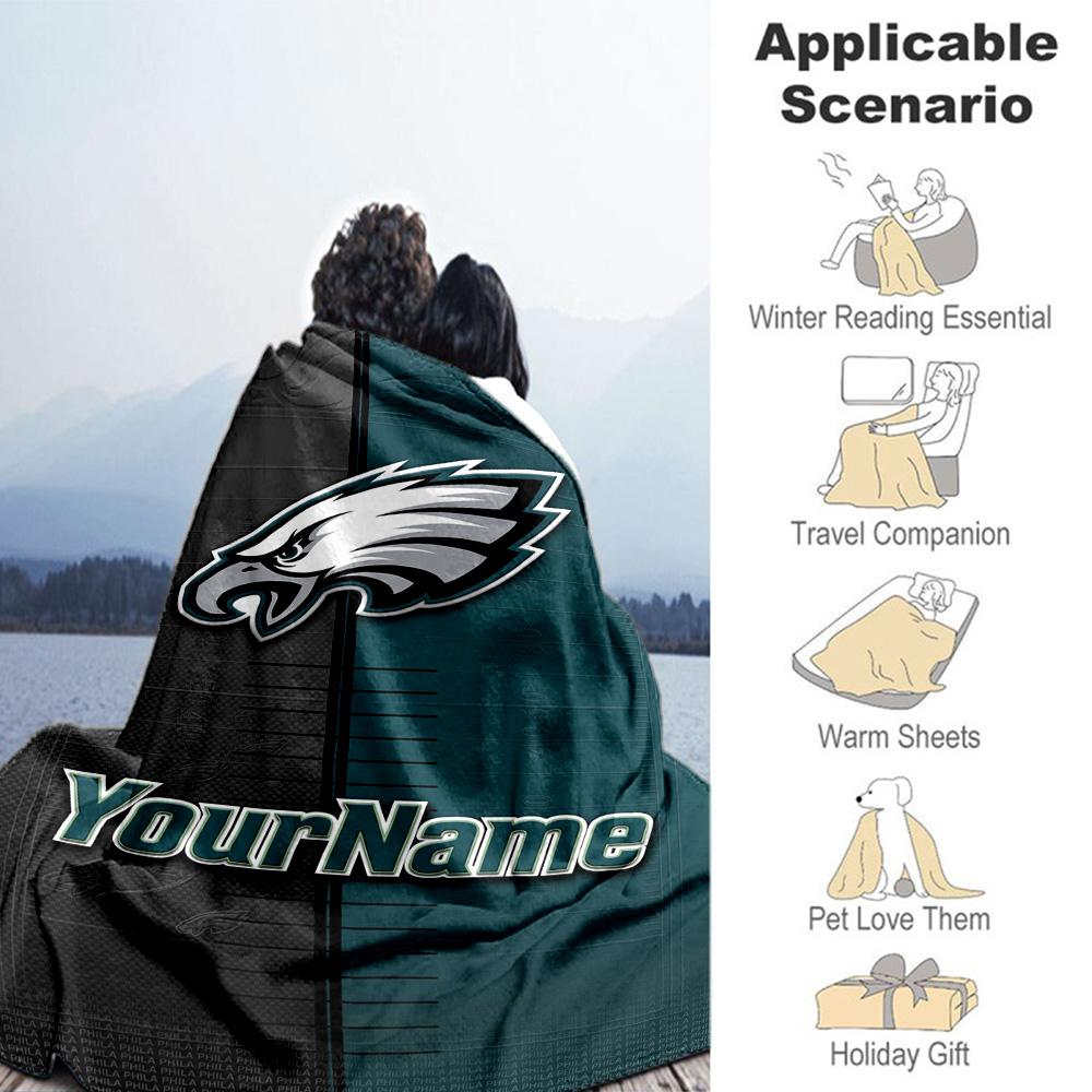 Philadelphia Eagles Personalized Text Blanket Cozy Personalized Blanket Comfortable Throw For Livingroom Office Sofa Living Room Ideal For All Seasons