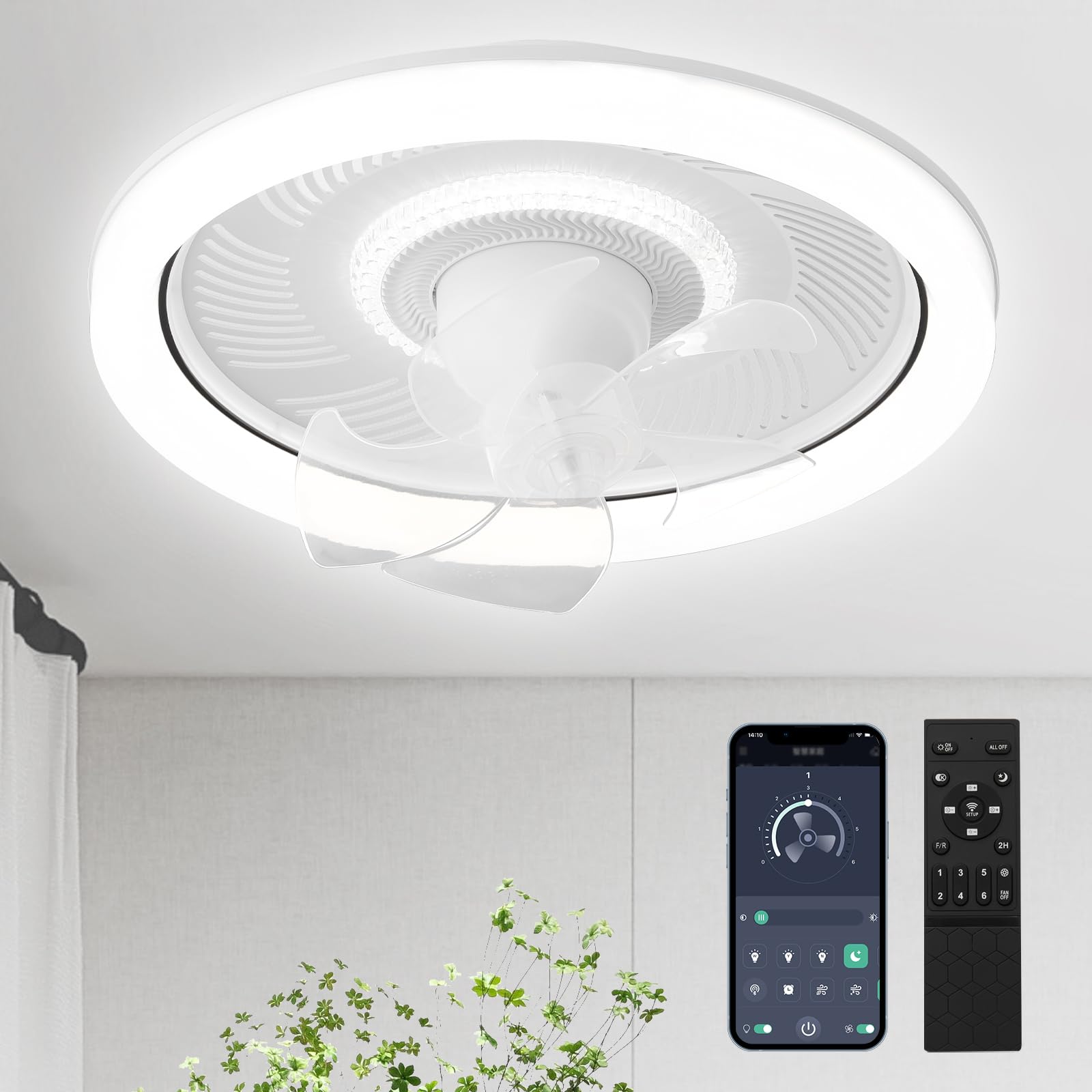 

ZXhome 50cm Ceiling Fan with 360° Swing and Rotation, Circulator, Daylight, Neutral White, Warm White, Stepless Color and Dimming, DC Motor,