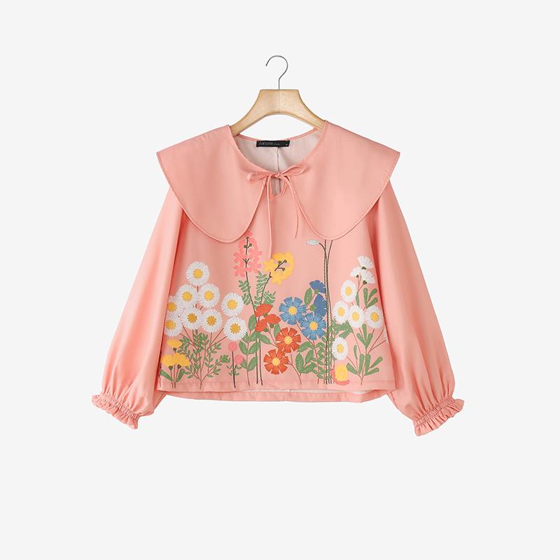 ZANZEA Women Casual Doll Collar Loose Long Sleeve Floral Blouse