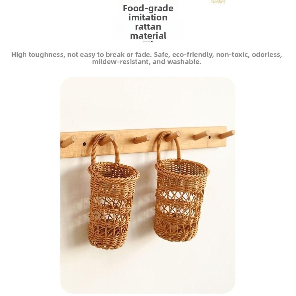 Hollow Faux Rattan Basket Hanging Handle Wall Storage Basket New Hanging Basket  Bathroom Storage