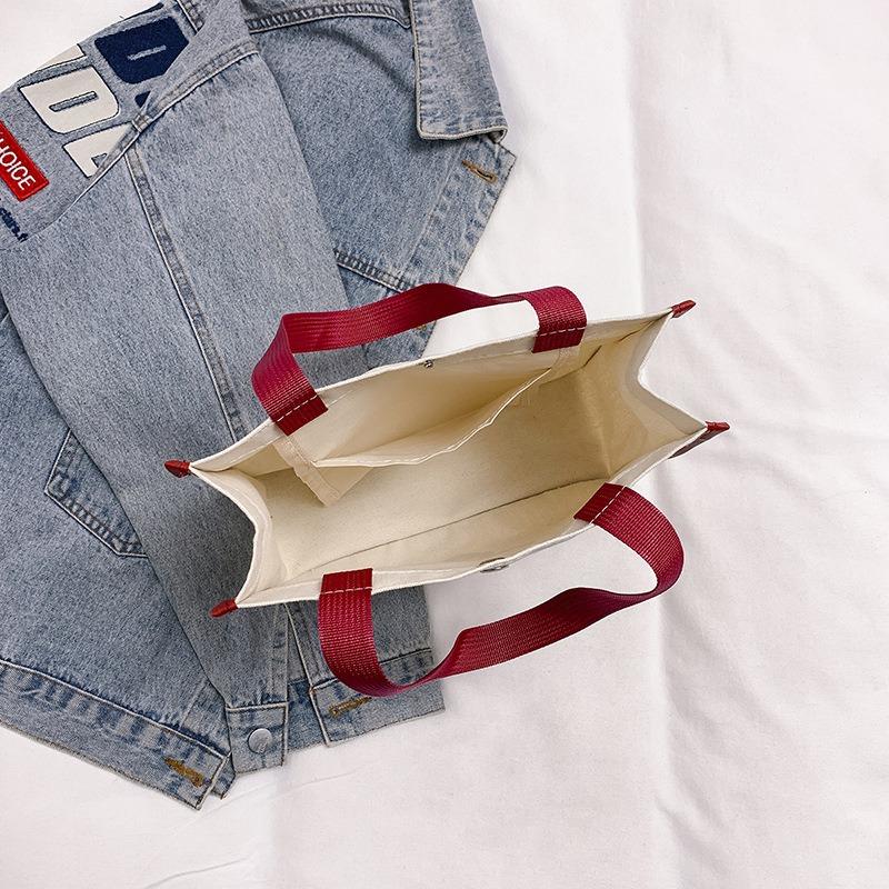 Women's Bag Tote Bento Bag, Simple and Versatile Portable Lunch Box Bag, Literary Handbag, Contrasting Color Canvas Bag