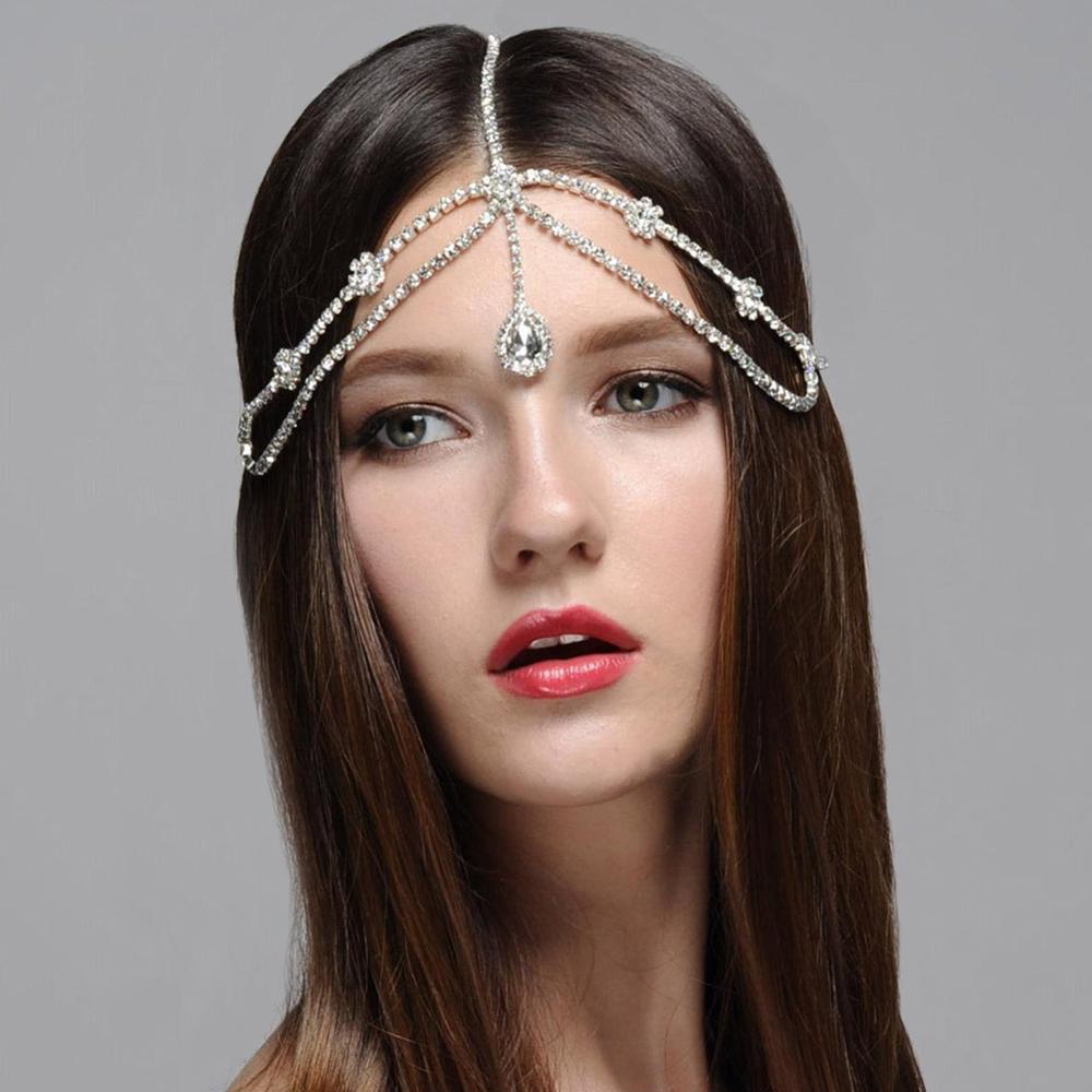 Vintage Trend Rhinestone Head Chain Forehead Headband Indian African Bohemian Hair Accesories Crystal Fringe Tiara Headdress