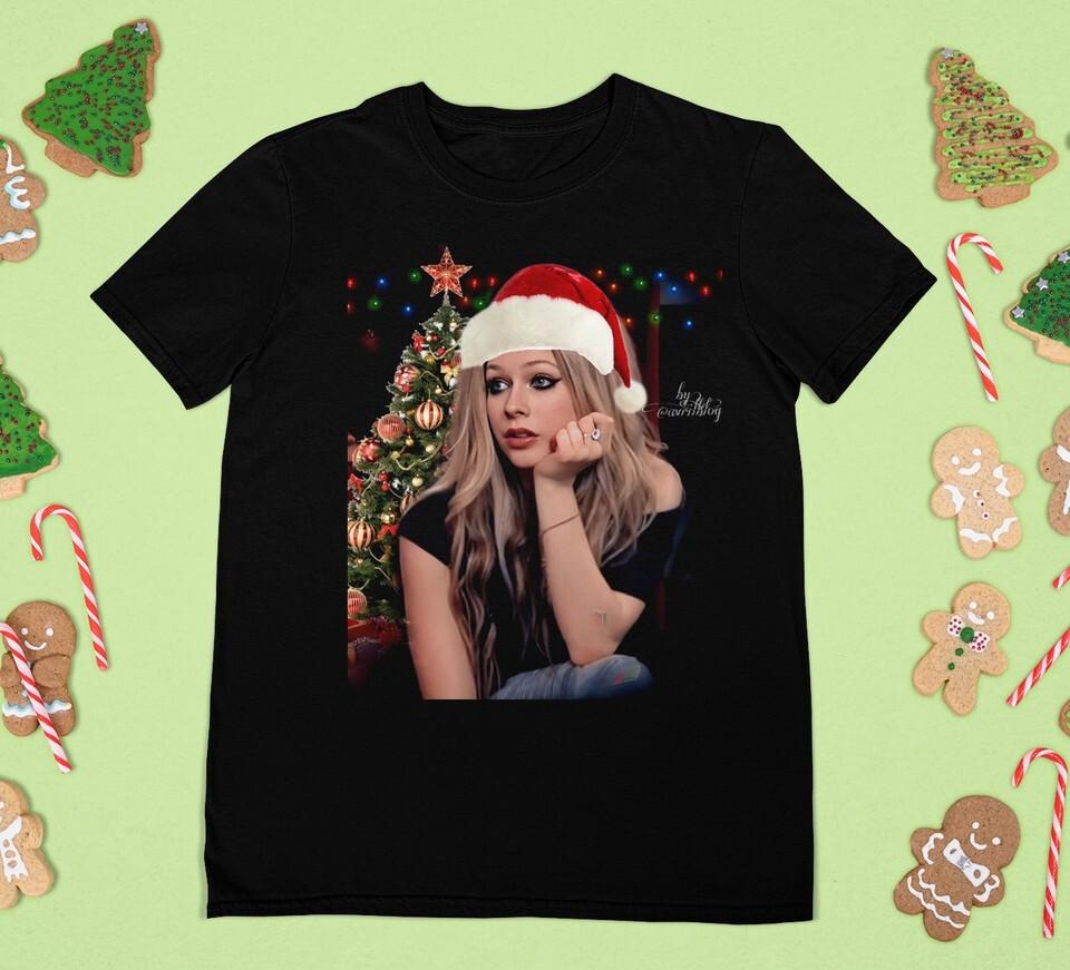 

Avril Lavigne Merry Christmas Xmas Cotton Black Men Women Shirt KN182 Unisex T-Shirt XXXXL