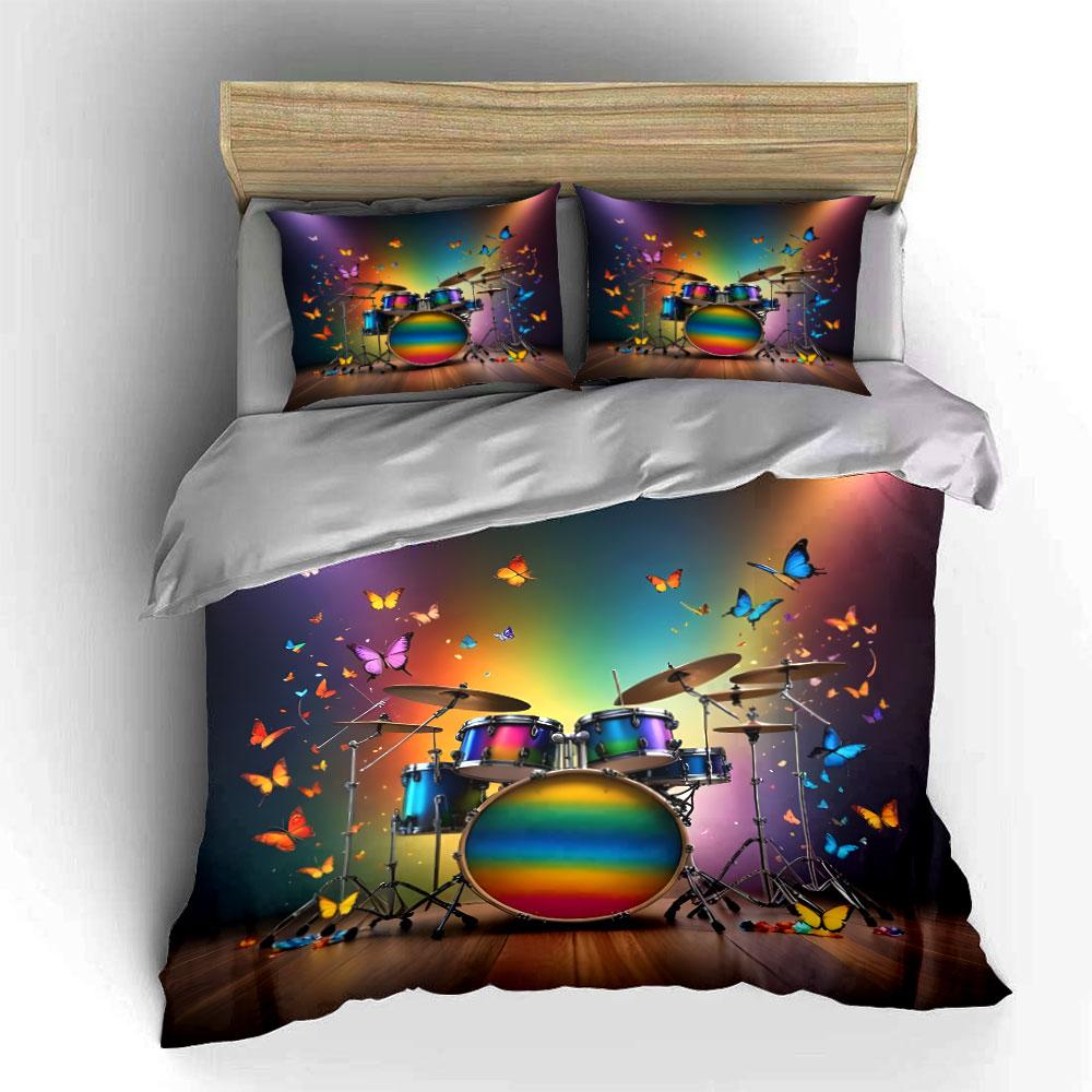 Rainbow Drum Set Decoration Trio Multiple Sizes Kid'S And Adults' Bedroom Exquisite 3Pc Bedding Set, Gift