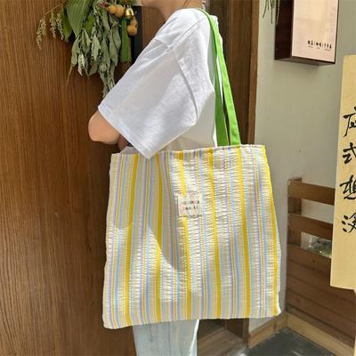 1 Striped Bubble Double-layer Bag, Large Capacity Fresh Pleated Shoulder Bag, New College Style Tote Student Bag