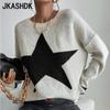 JKASHDK Damenmode Casual Pentagram Print Herbst Winter Langarm O-Ausschnitt Pullover