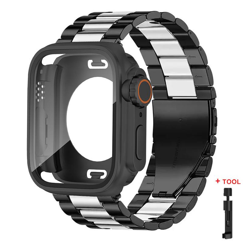 Glass Case+Metal Stainless Steel Strap For Apple Watch S11 S10 42mm 46mm 45mm 44mm 41mm 40mm iWatch Series 11 10 9 8 7 6 5 4 se