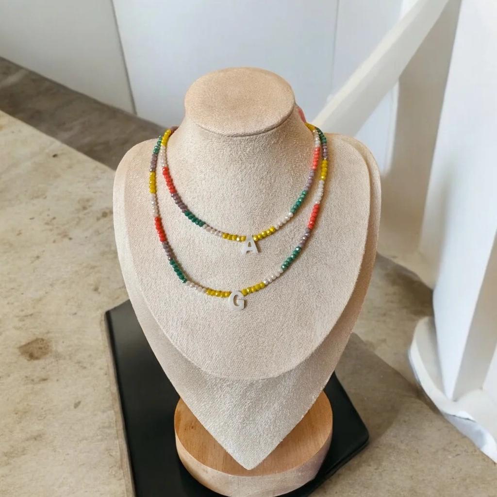 Wind Bohemian Stained Glass Millet Beads Handmade Beaded Letter Pendant Collarbone Chain Trend Necklace Female