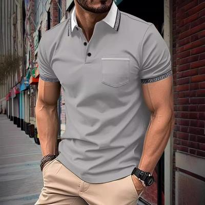 Summer New Men's Solid Colour Chest Pocket Lapel Daily Casual Polo Shirt Tops