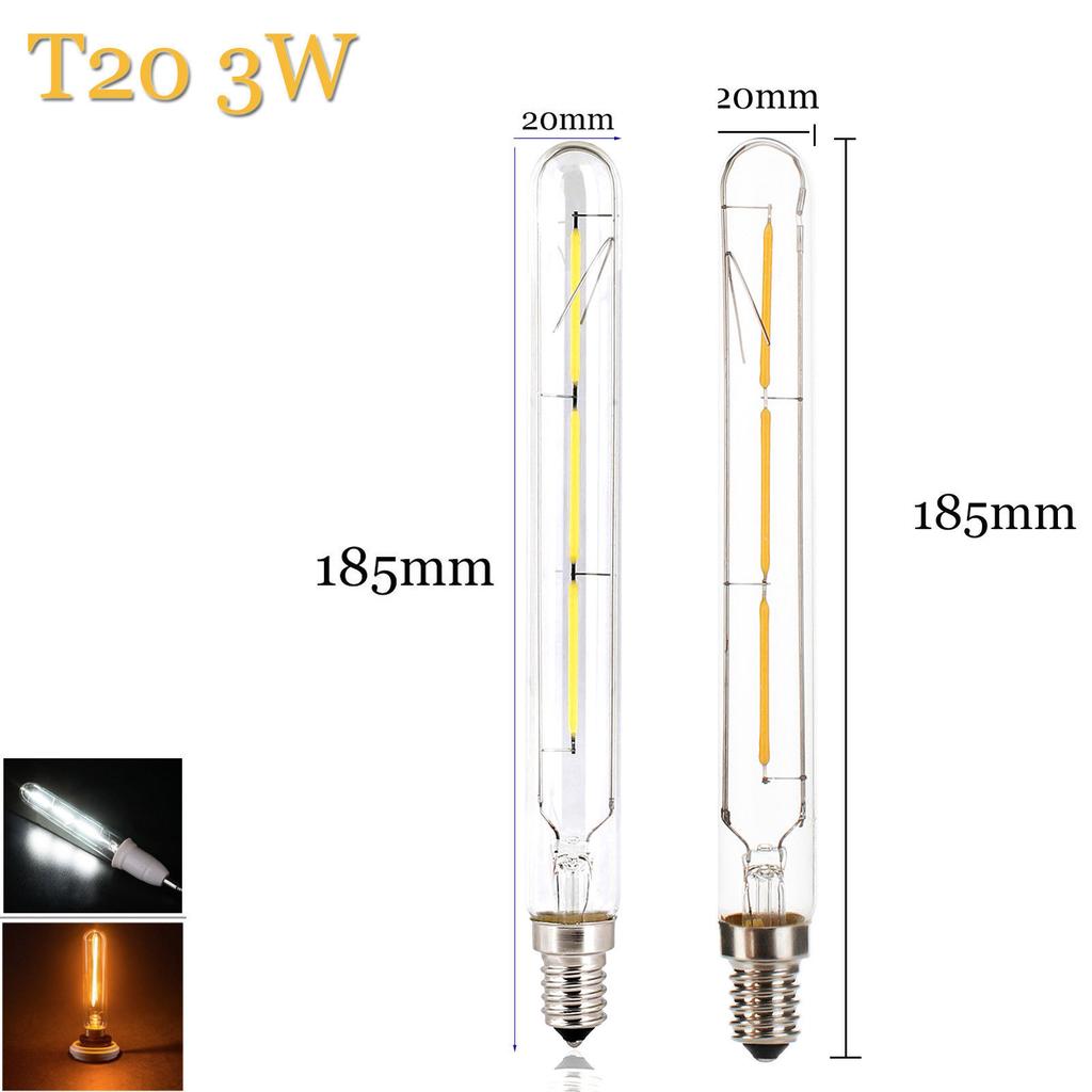 T20 E14 Bulb Led Tube Bulbs Vintage Filament COB Bulb 220V 240V 3W 4W 6W Tubular Antique Lamp T20 2700K Warm White Glass Shell