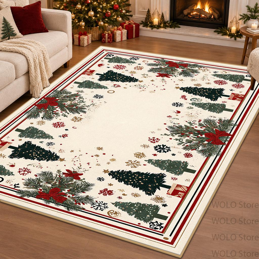 Christmas Atmosphere Cute Puppy Large Area Soft Carpet Cozy Foliage Red Berry Border Living Room Rug Non-slip Washable Decor Mat