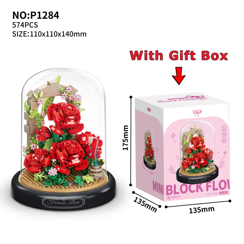 Eternal Flower Block With Dust Cover Assembly Bouquet Desktop Decoration Building Block Micro Bricks Kid's Puzzle Assembly Toy