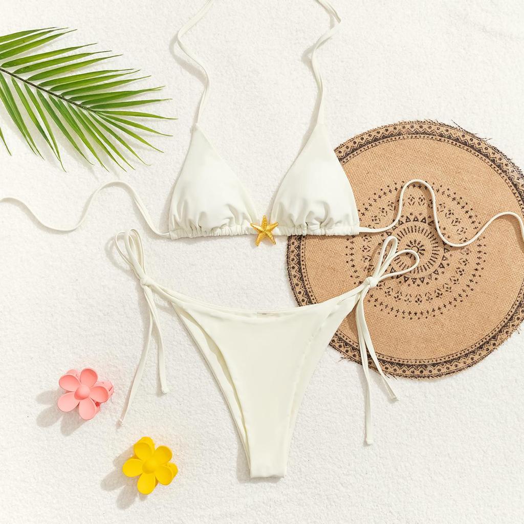 2025 Starfish Lace-up Triangle Bikini - European & American Style, Sexy Split Swimsuit for Women
