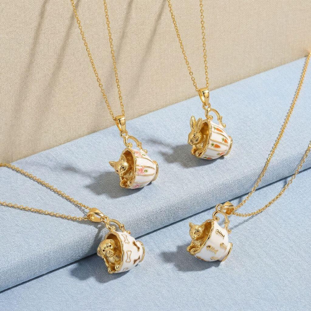Animal Charm Necklace With Bunny Cat Fox Pendant For Women Gift
