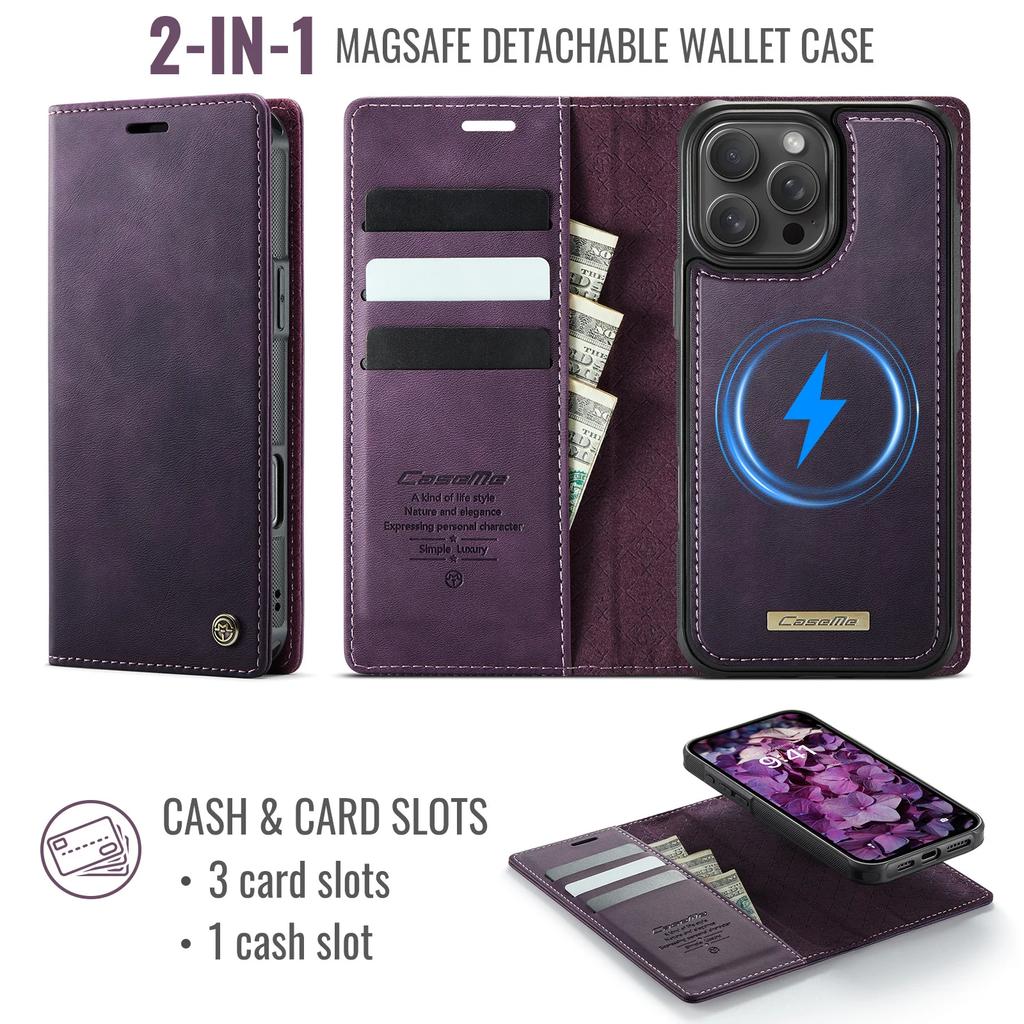 Detachable 2 In 1 Leather Case for iPhone 16 Pro Max 15 Plus 14 13 12 11 Card Slot Stand Magnetic Flip Wallet Phone Cover Coque