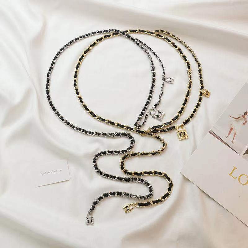 Small Fragrance Style Waist Chain Women's Skirt Versatile Metal Pu Braided Chain Belt Trousers Chain Sweater Accessories Trendy Style