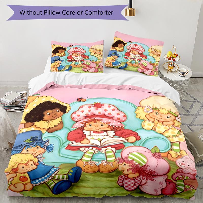 3pcs Strawberry Princess4 Design Cover Set - HD Printed Bedding with 1 Cover and 2 Pillowcases - Perfect for Home and Dorm Decor