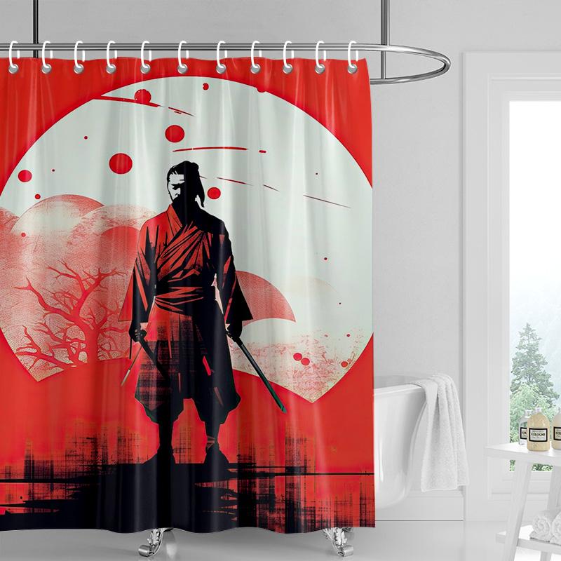 Duschvorhang im japanischen Stil mit Gogi Retro-Charakterdruck, farbecht, Badezimmer-Trennvorhang für Hotel-Heimdekoration