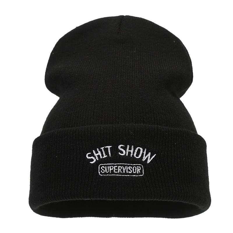 70G round machine acrylic knitted hat tide SHIT SHOW embroidered letter stack wool hat winter hundred personality hat