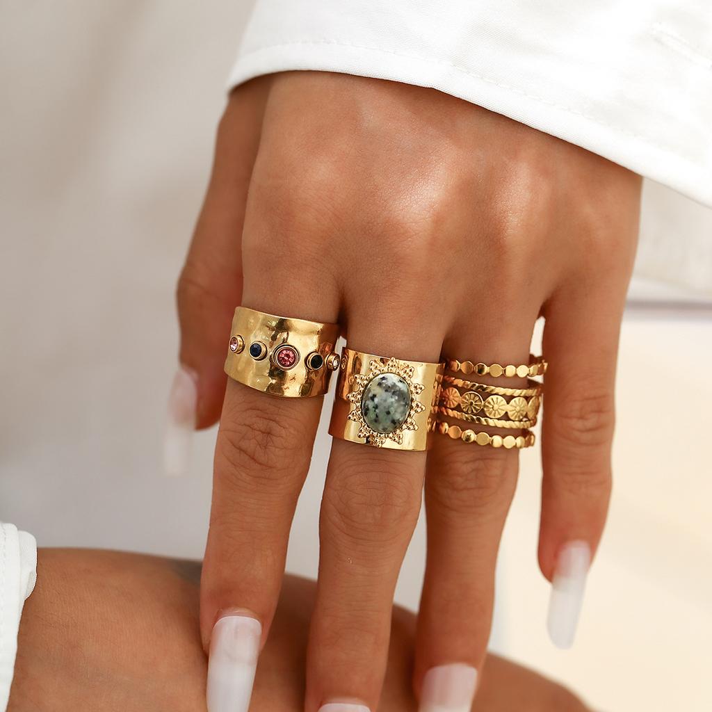 3Pcs Colorful Zircon Crystal Wide Rings Set for Men Women Vintage Metal Elegant Inlaid Rhinestone Finger Rings Jewelry Gifts