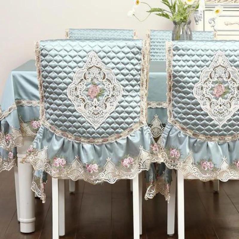 High End Velvet Lace Edge Stoltrekk Husholdningsstoler Anti-skli stropper Seteputer Ryggstøttetrekk Krakk Støvbeskyttelsestrekk