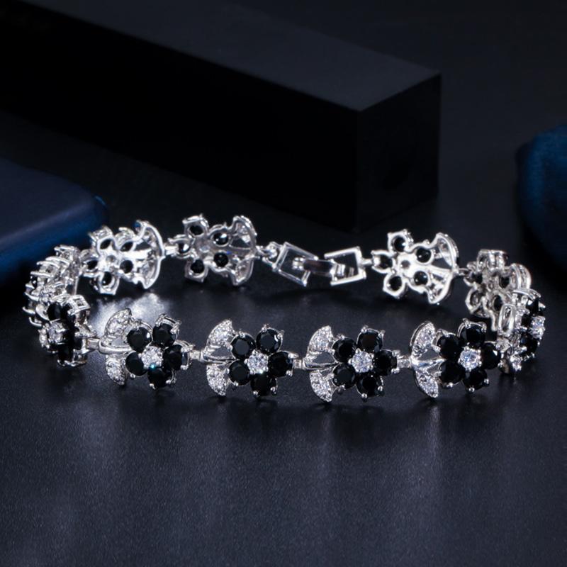 

Pera Charming Black Red Zirconia Big Beautiful Flower Link Chain Bracelets for Women Wedding Party Jewelry Accessories B051 чёрный