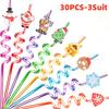 10-30PCS Christmas Reusable Straws PVC Spiral Plastic Straws for Holiday Party Decor Eco-Friendly Santa Themed Party Gifts