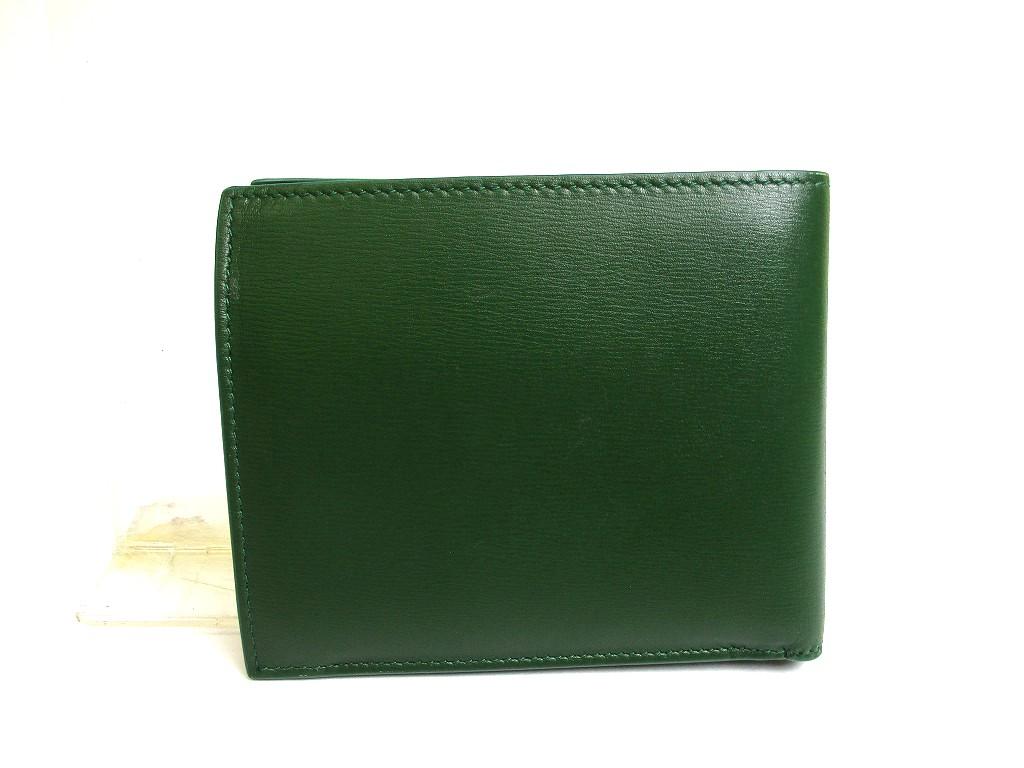 Authentic Salvatore Ferragamo Logo Green and Black Leather Bifold Wallet #a638 Open Box
