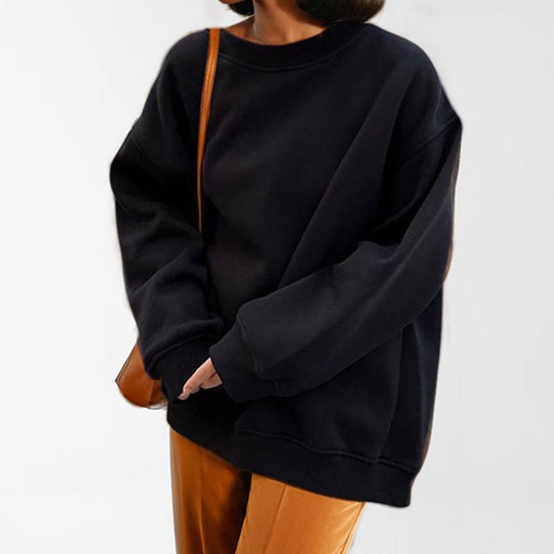 2026 Women's Clothes Solid Color Round Neck Loose Basic Style Long-sleeved Sweater Top