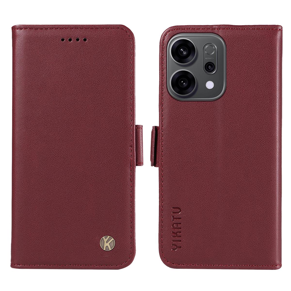 

Для Oppo Reno14 5G (Китай)/Oppo Reno14 F 5G/Oppo Reno14 5G (Глобальный) Кожаный чехол-подставка для телефона-кошелька YIKATU YK-003 Wine Red