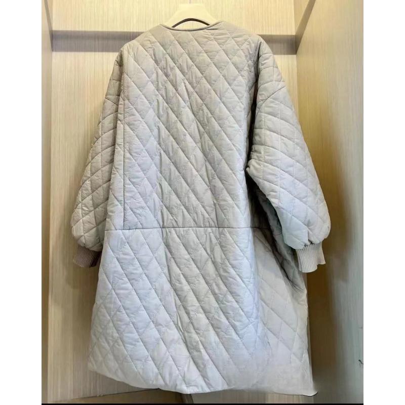 Winter Locker Sitzender Langer Gepolsterter Mantel Damen Europäische Übergröße Diamantgesteppt Unregelmäßige Tasche Koreanischer Stil