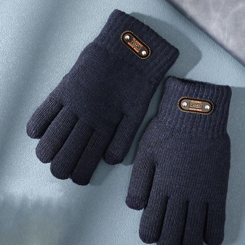 Touch Screen Gloves Men's Elastic Knitted Gloves Warm and Windproof Solid Color Mittens