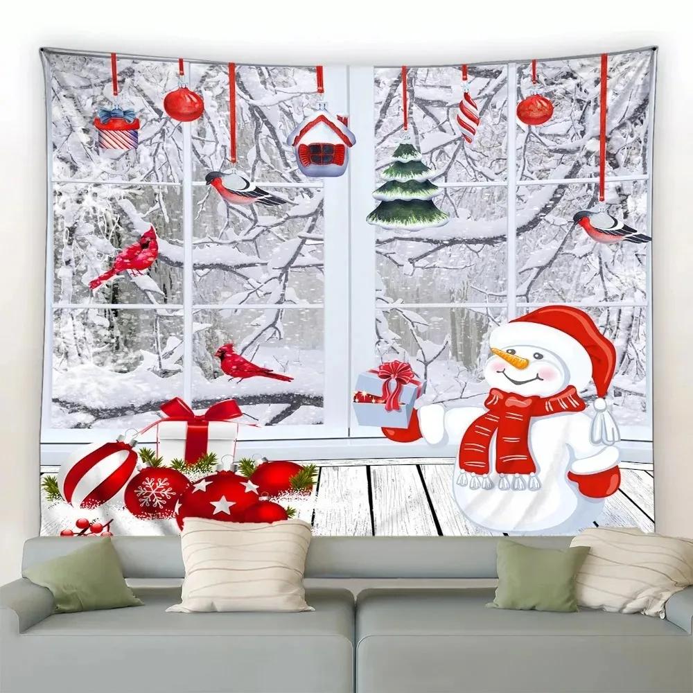 Weihnachtstag Party Dekoration Hintergrundtuch Weihnachtsbaum Schneemann Druck Wandteppich Wohnzimmer Zimmer Heimdekoration