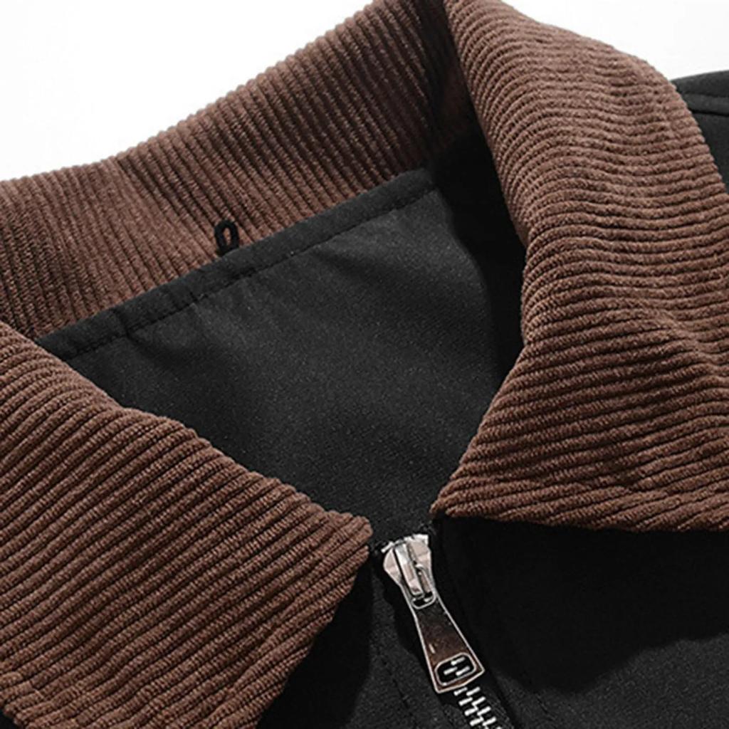 Men's Autumn Winter Turn Down Collar Jacket Solid Color Casual Sports Jacket Full Zipper Lightweight Outdoor Workwear Tops