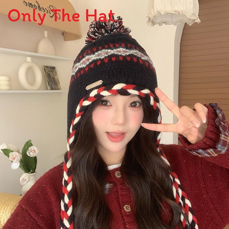Unisex Knitted Cap For Winter Warm Acrylic Fashionable Earmuff Hat чёрный