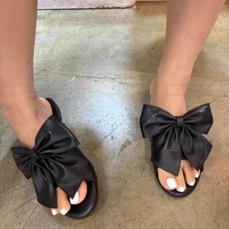 Fashion Bow Women's Slippers Flats Casual Woman Sandals Cozy Summer Shoes 2025 Walking Summer Beach Flip Flops Dress Sandalias De Mujer