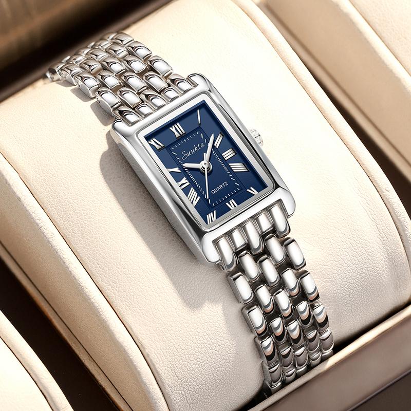 SUNKTA New Ladies Waterproof Watches Square Stainless Steel Quartz Watch For Women Elegant Bracelet Wristwatch Ladies Clock Gift