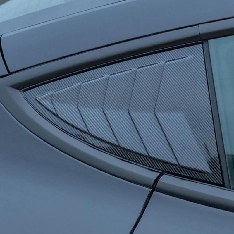 2PCS Car Rear Triangle Window Shutters Sunshade Decoration Accessories For Tesla Model 3 Highland 2024 Bright Carbon Fiber ABS