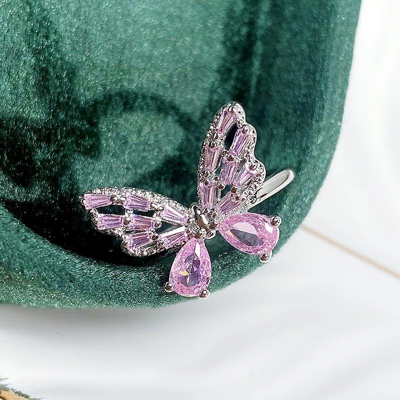 Heavy Industry Light Luxury Full Diamond Pink Zircon Butterfly Opening Ring Niche Premium Sense Delicate Personality Ring Female