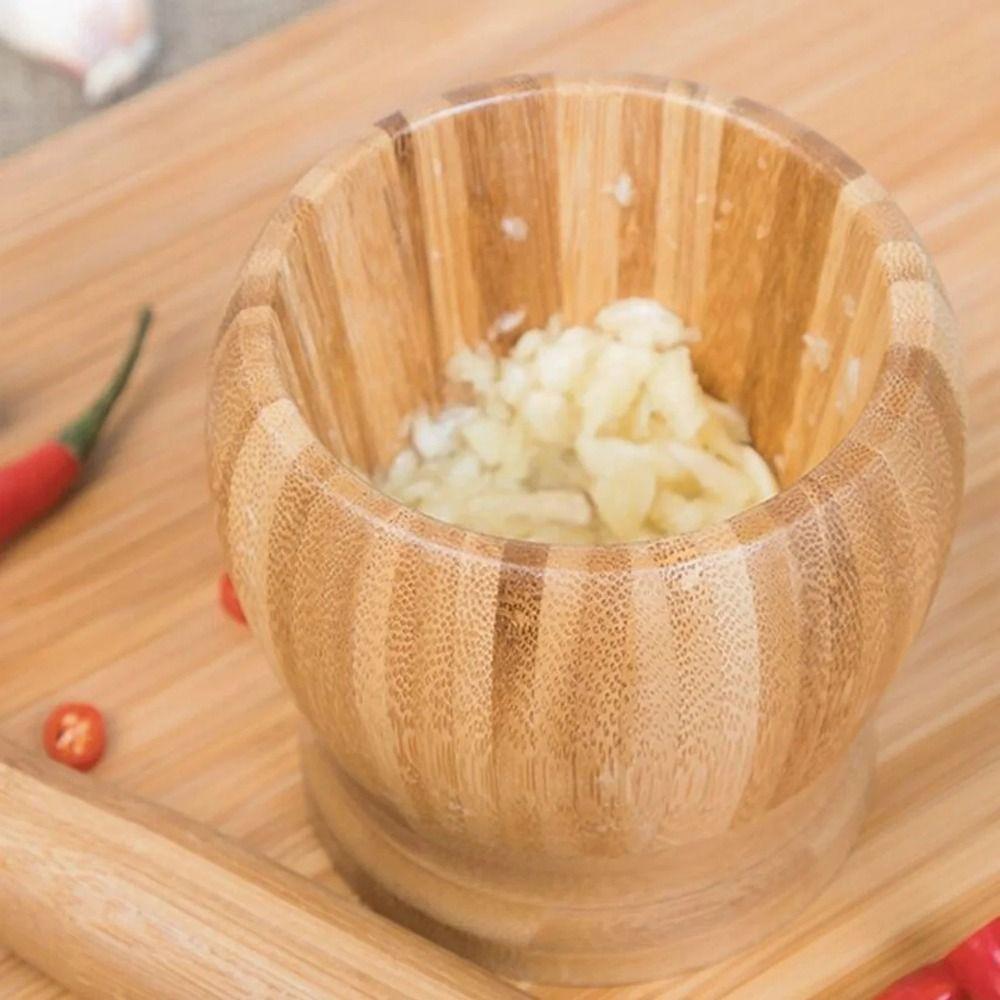 Premium Bamboo Wooden Mortar and Pestle Set Effortless Grinding Garlic Masher  Garlic Crushing