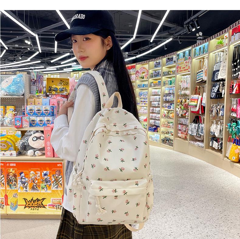Japanese Style Floral Lightweight Travel Backpack - Large Capacity, Minimalist Print for Students