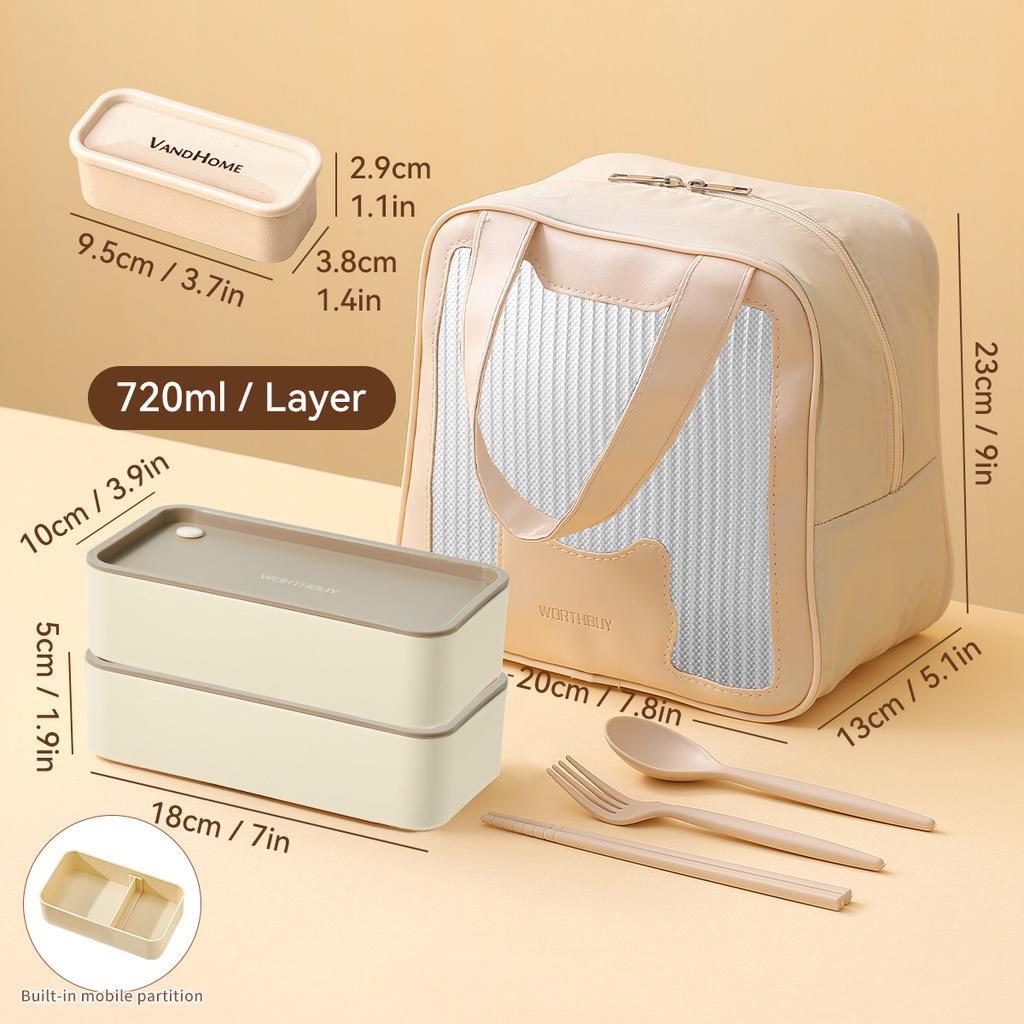 WORTHBUY Portable Divided Plastic Bento Lunch Box With Lid Microwave Heatable Stackable Sealed Lunch Contianer For Students Kids